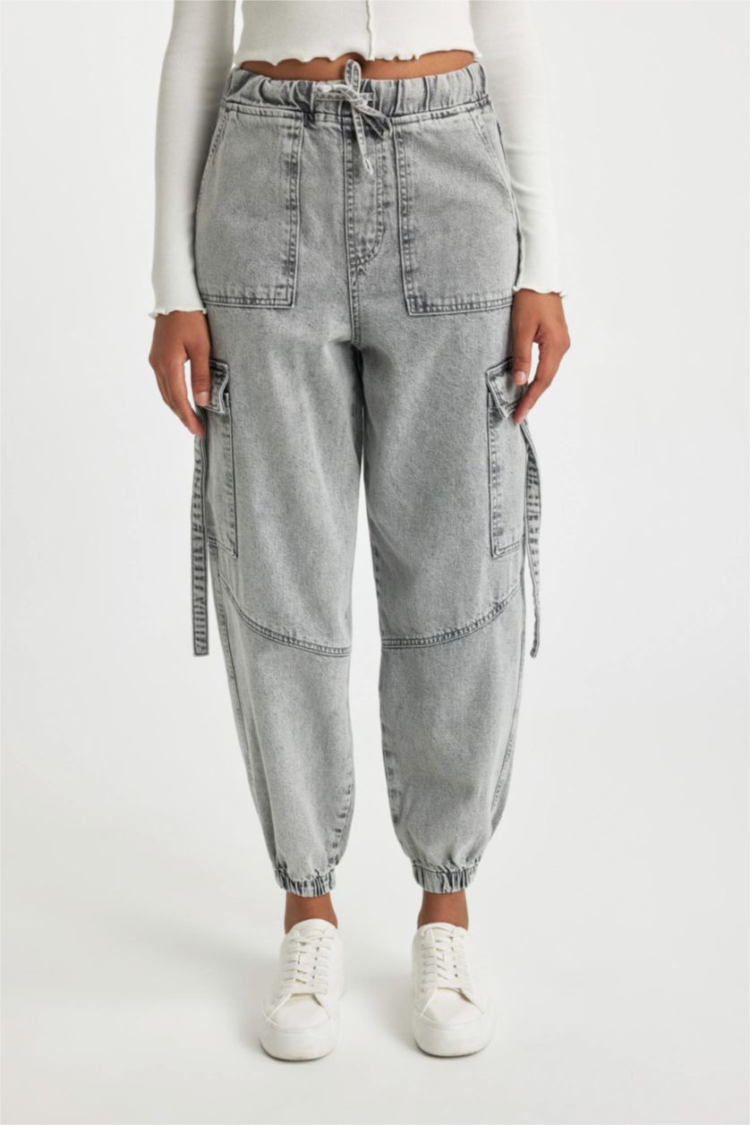 WOMAN Grey Normal Waist Cargo Jogger Trousers