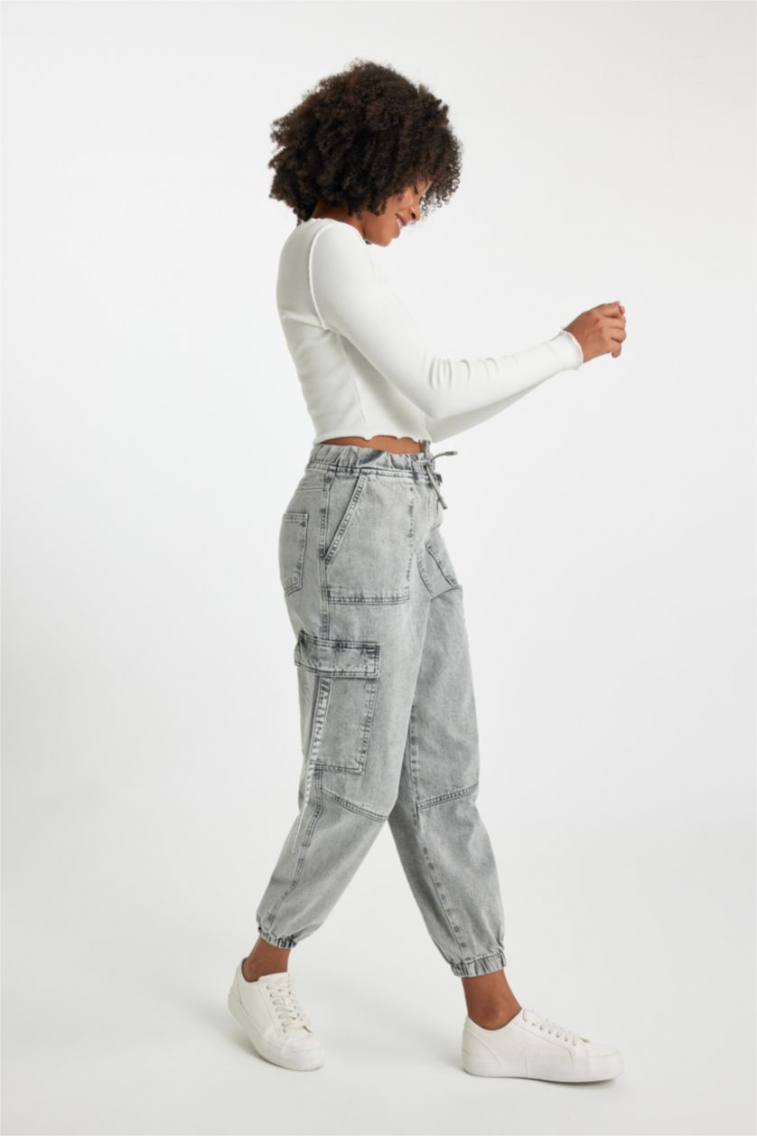 WOMAN Grey Normal Waist Cargo Jogger Trousers