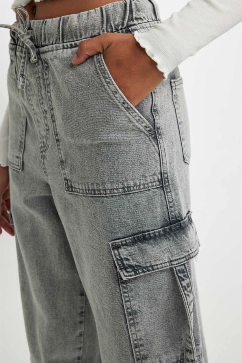 WOMAN Grey Normal Waist Cargo Jogger Trousers