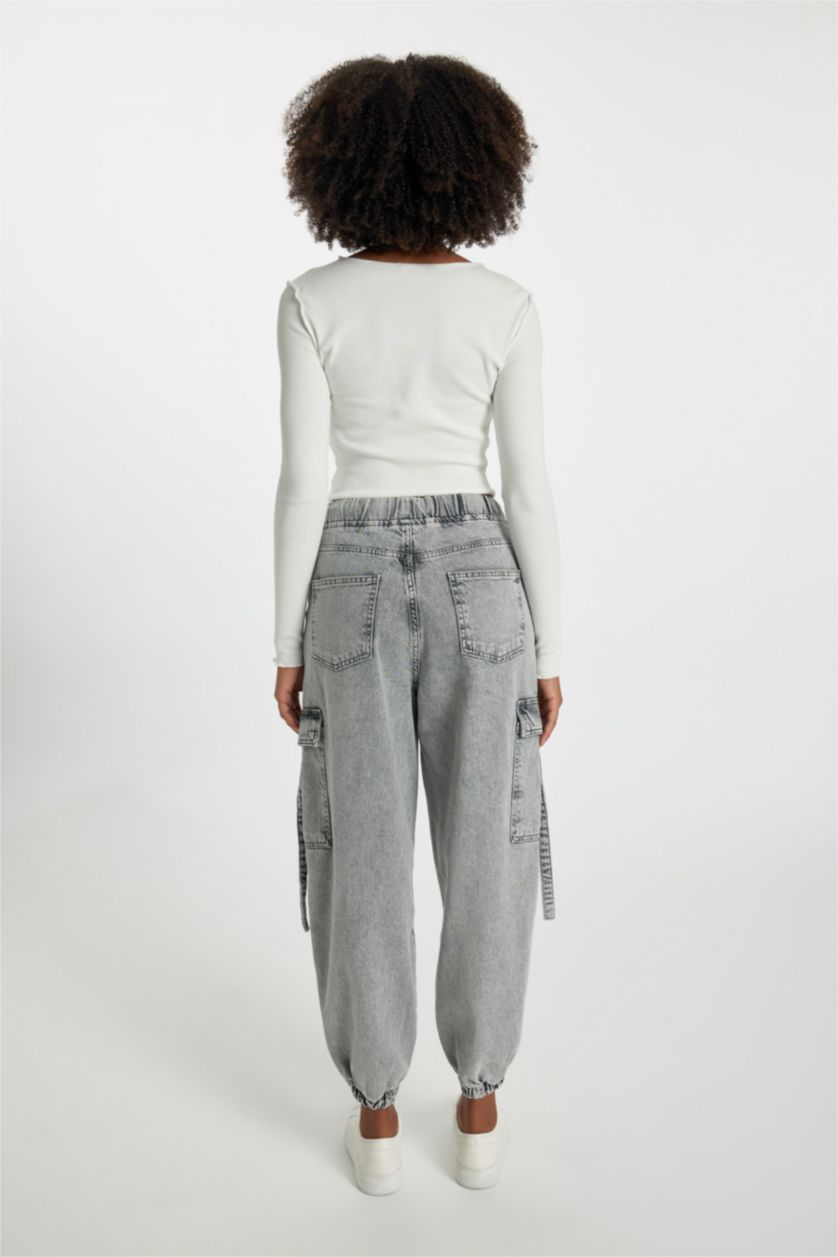 WOMAN Grey Normal Waist Cargo Jogger Trousers