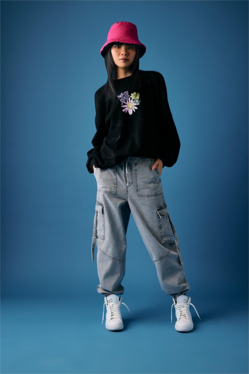 WOMAN Grey Normal Waist Cargo Jogger Trousers