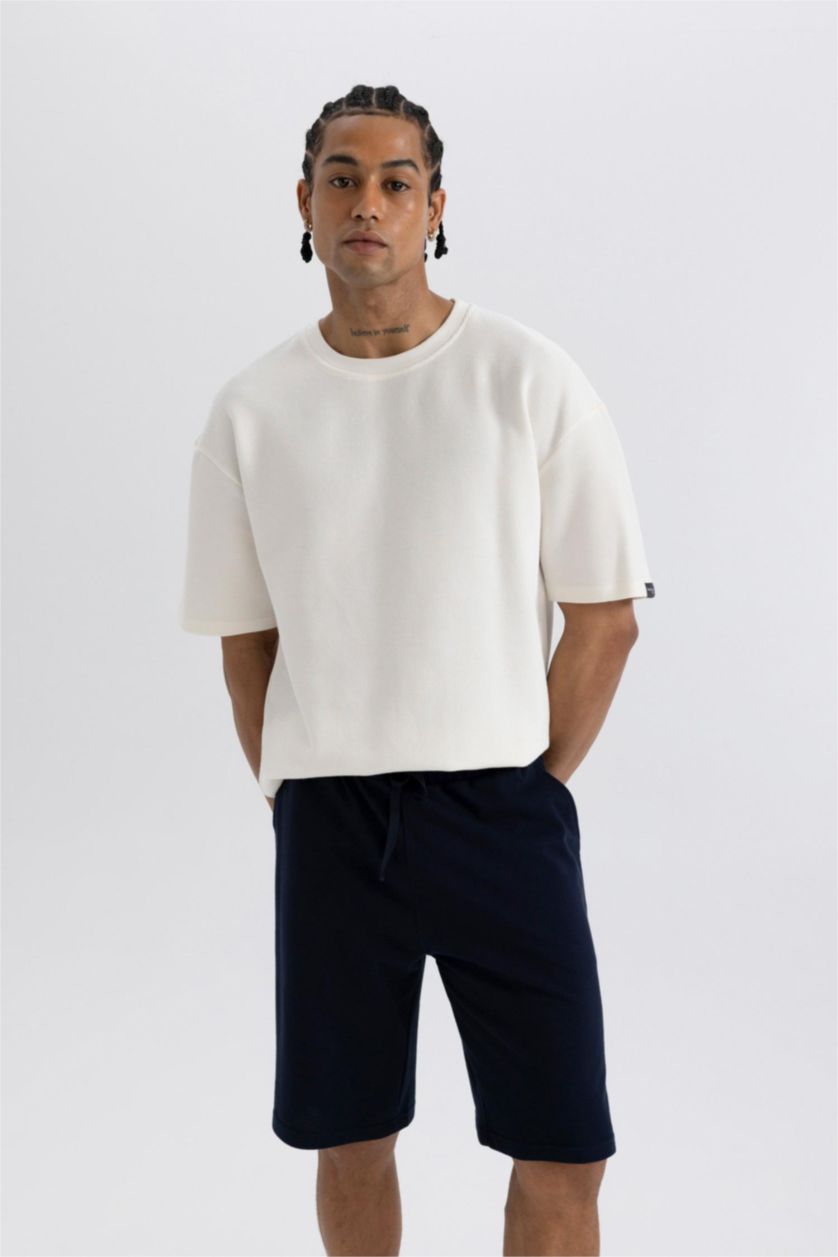 Erkek Lacivert Regular Fit Cepli Pike Şort Pijama Altı