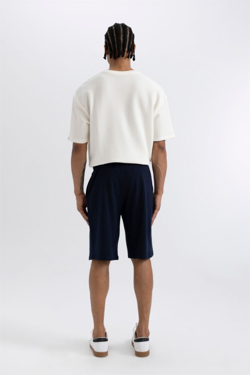 Erkek Lacivert Regular Fit Cepli Pike Şort Pijama Altı