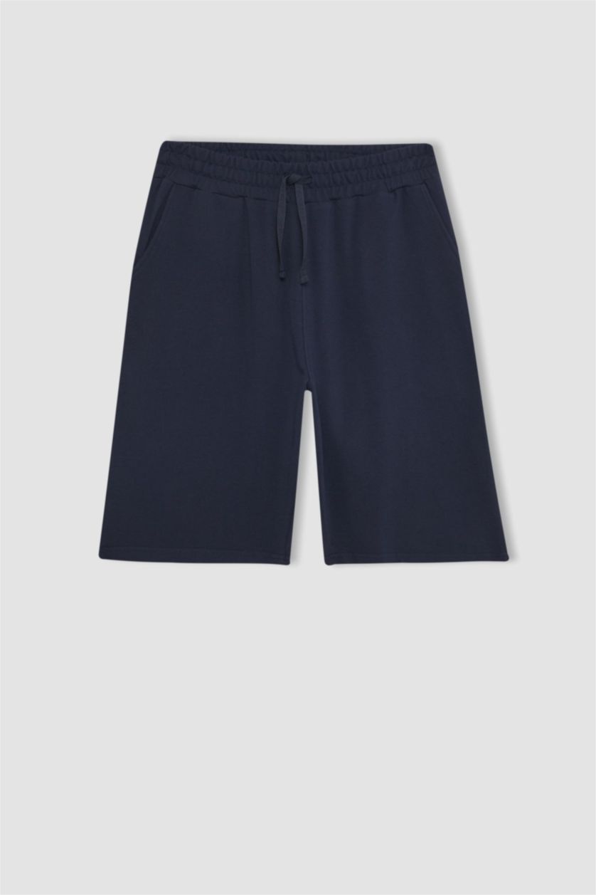 Erkek Lacivert Regular Fit Cepli Pike Şort Pijama Altı