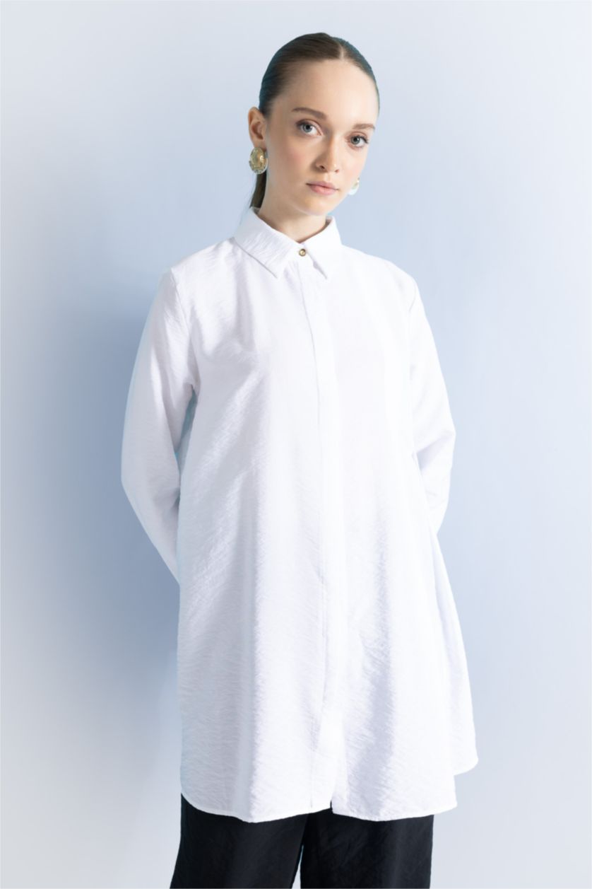 Woman White Regular Fit Long Sleeve Tunic
