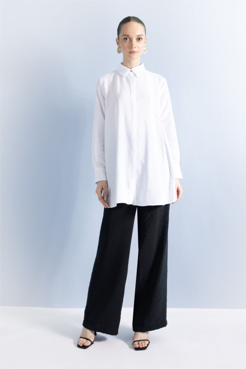 Woman White Regular Fit Long Sleeve Tunic