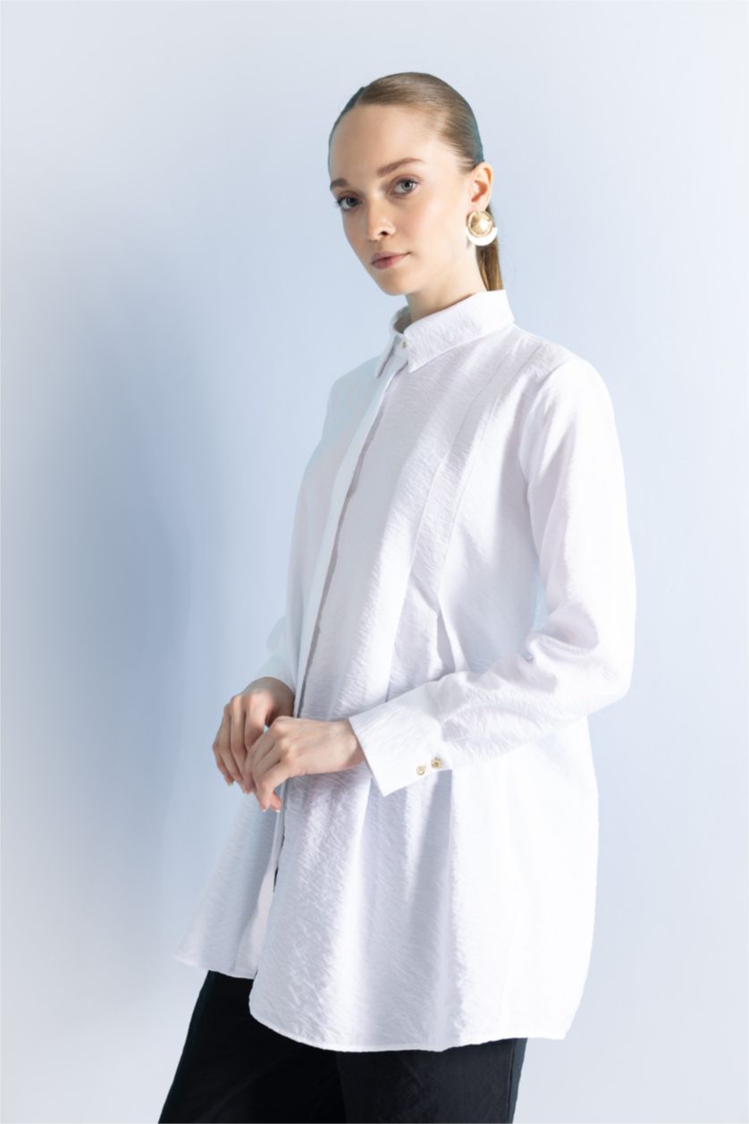 Woman White Regular Fit Long Sleeve Tunic