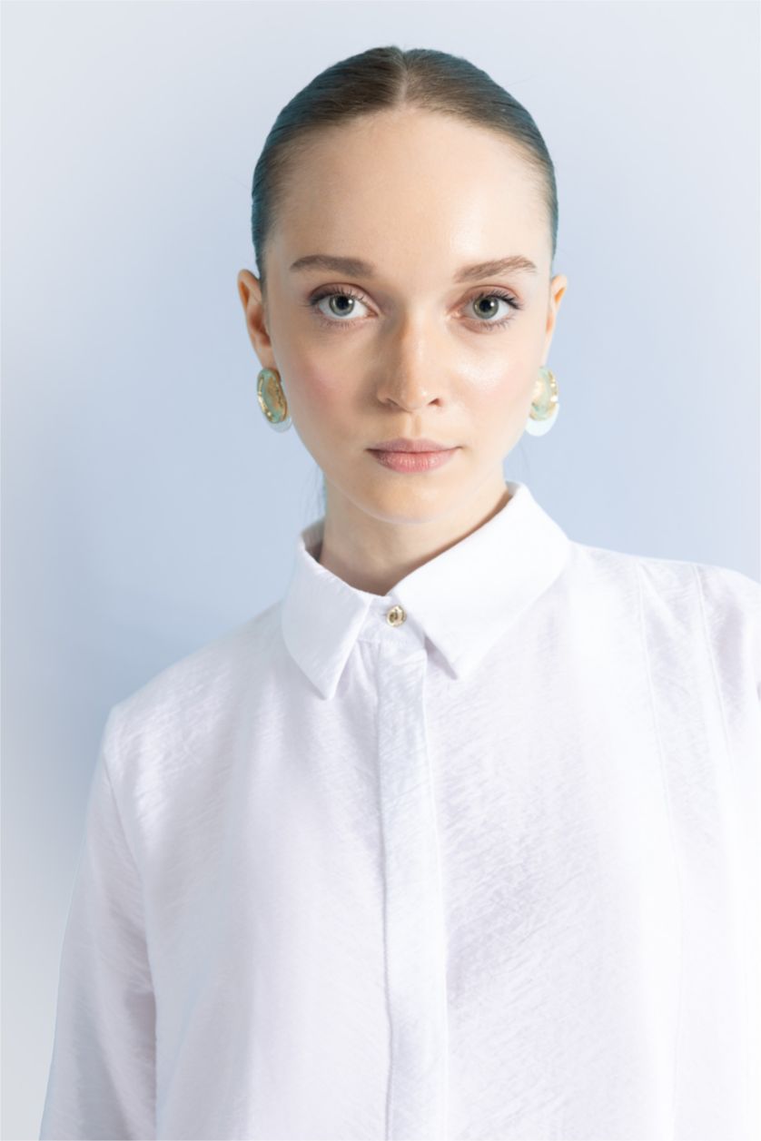 Woman White Regular Fit Long Sleeve Tunic