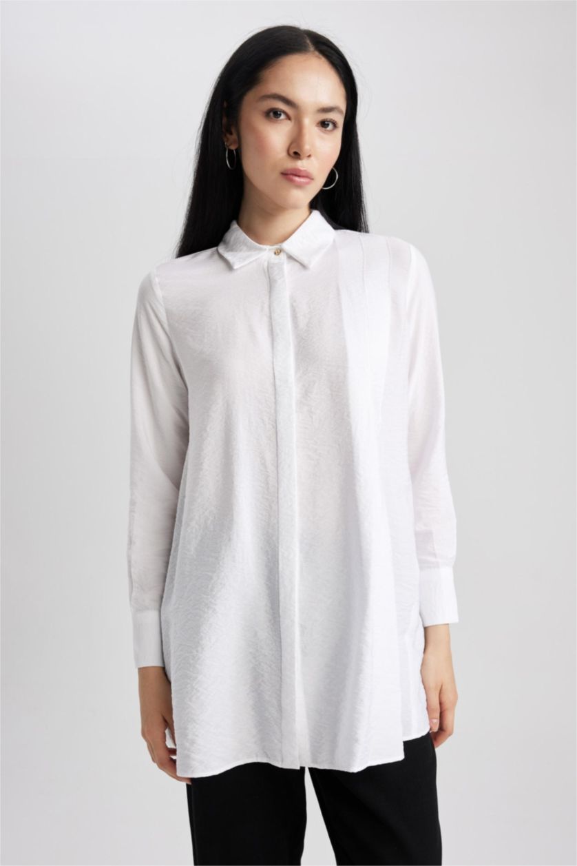Woman White Regular Fit Long Sleeve Tunic