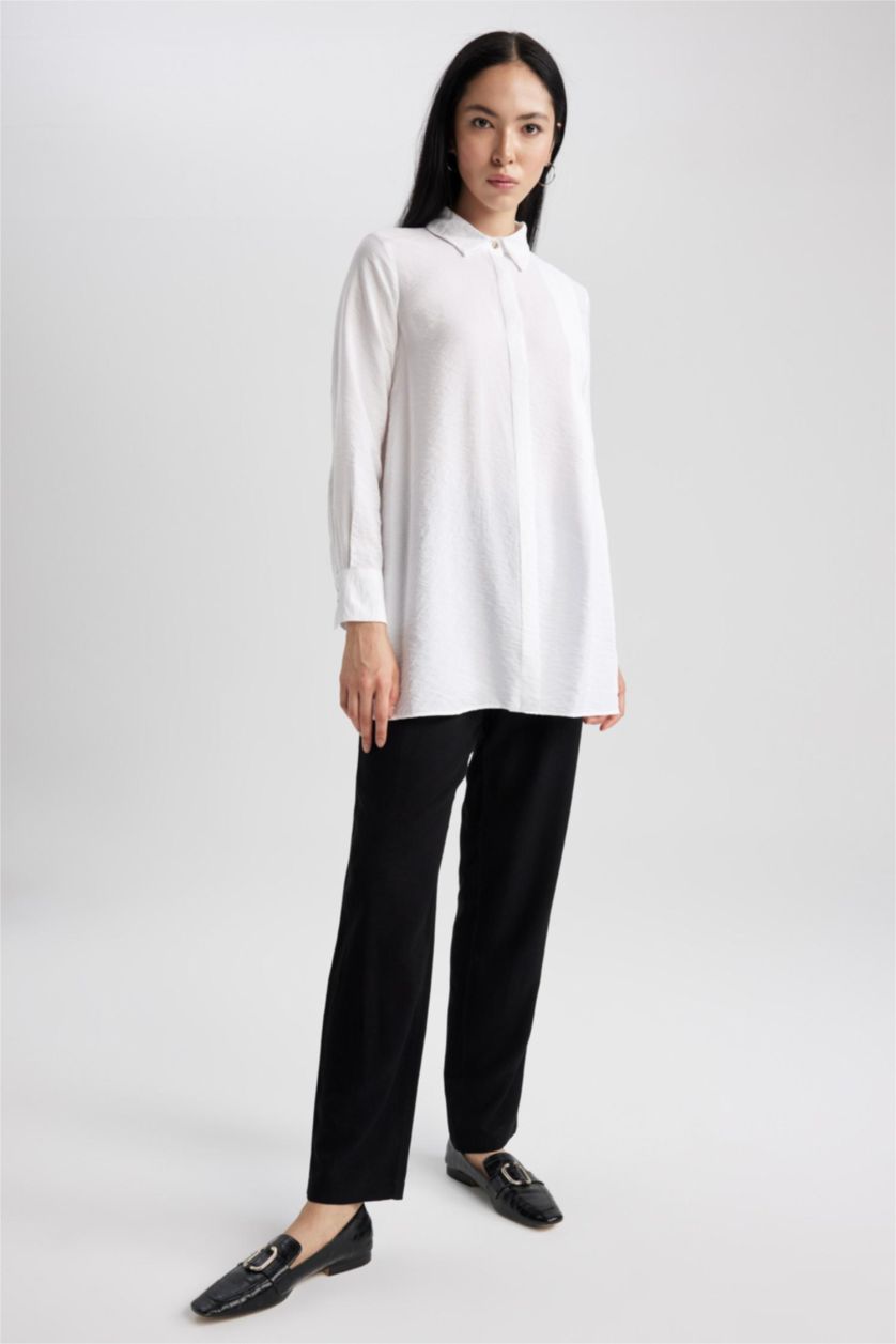 Woman White Regular Fit Long Sleeve Tunic