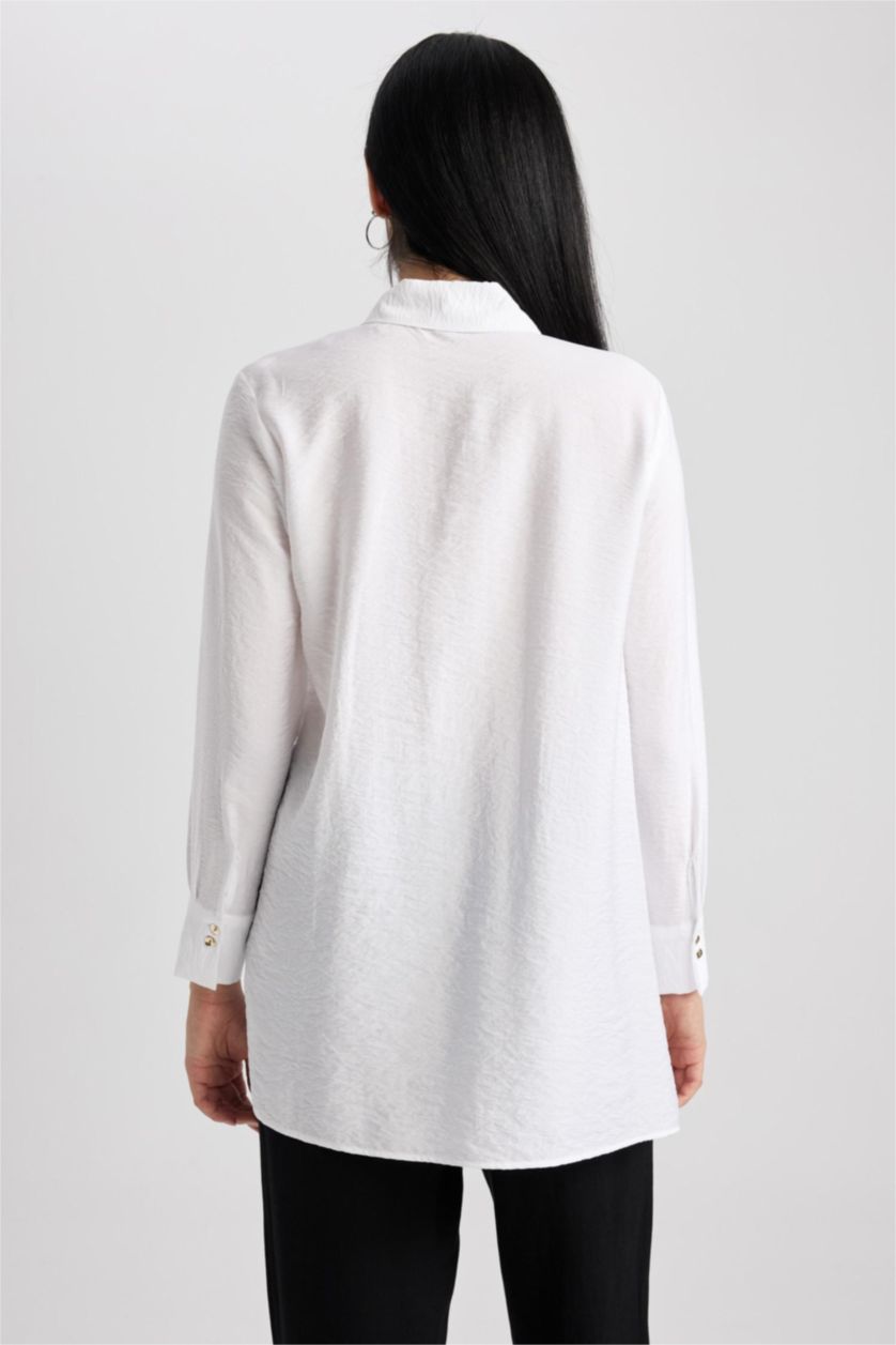 Woman White Regular Fit Long Sleeve Tunic