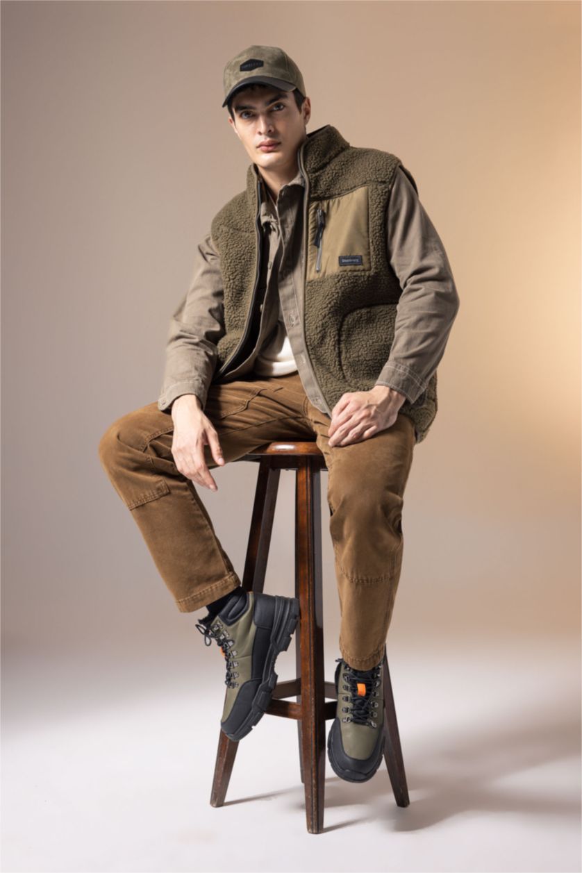 HOMME Kaki Bottes Cuir Synthétique à Lacets et Semelle Compensée Pour Homme