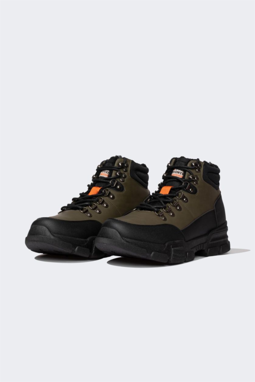 HOMME Kaki Bottes Cuir Synthétique à Lacets et Semelle Compensée Pour Homme