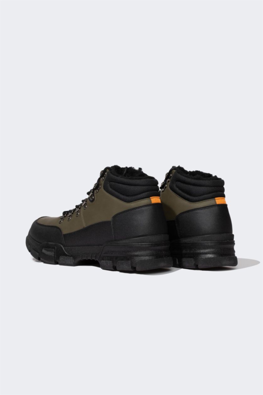 HOMME Kaki Bottes Cuir Synthétique à Lacets et Semelle Compensée Pour Homme