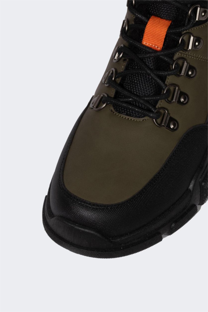 HOMME Kaki Bottes Cuir Synthétique à Lacets et Semelle Compensée Pour Homme