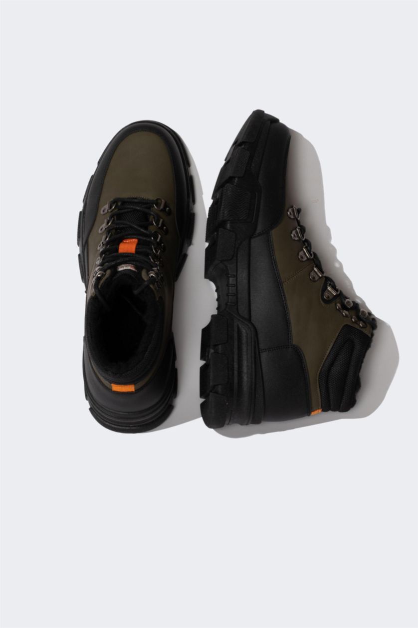 HOMME Kaki Bottes Cuir Synthétique à Lacets et Semelle Compensée Pour Homme