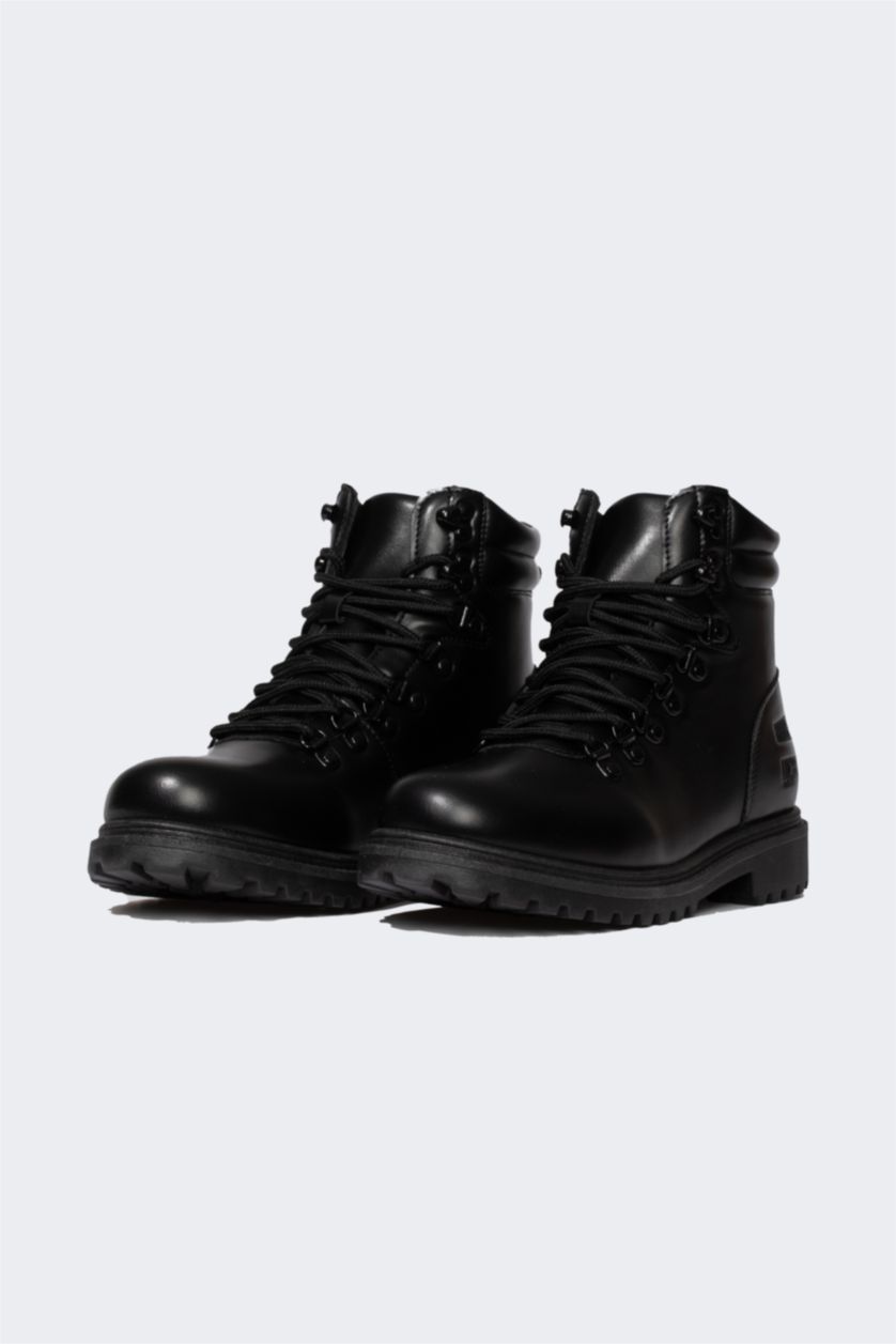 HOMME Noir Bottes en Cuir Artificiel à Lacets et Semelle Plate pour Homme