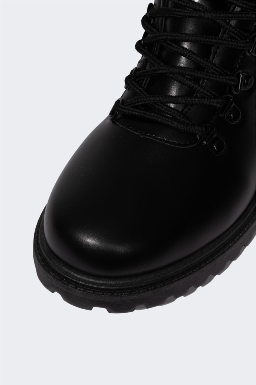 HOMME Noir Bottes en Cuir Artificiel à Lacets et Semelle Plate pour Homme