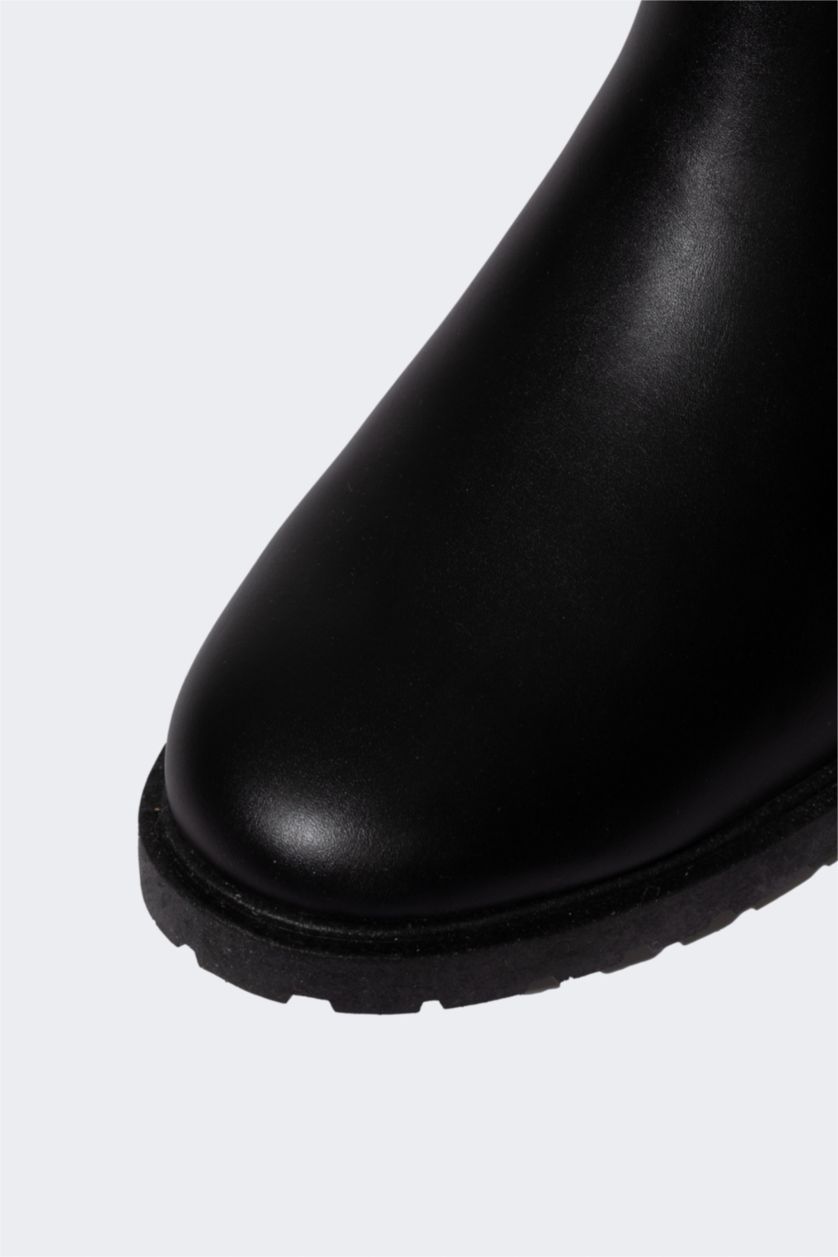 رجال أسود بوت رجالي جلد صناعي بكعب مسطح بدون رباط