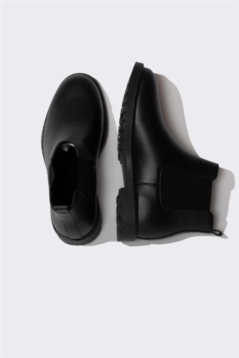 رجال أسود بوت رجالي جلد صناعي بكعب مسطح بدون رباط