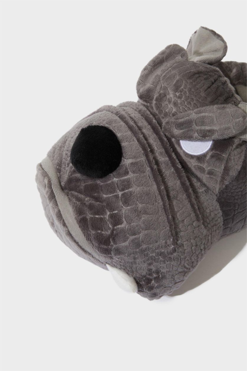 Erkek Antrasit Erkek Köpek Temalı Düz Taban Panduf
