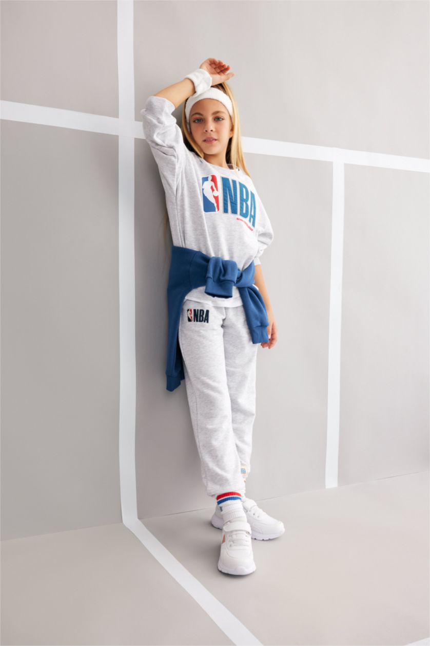 GIRLS & TEENS Grey Melange Girl NBA Logo Relax Fit Sweatpant