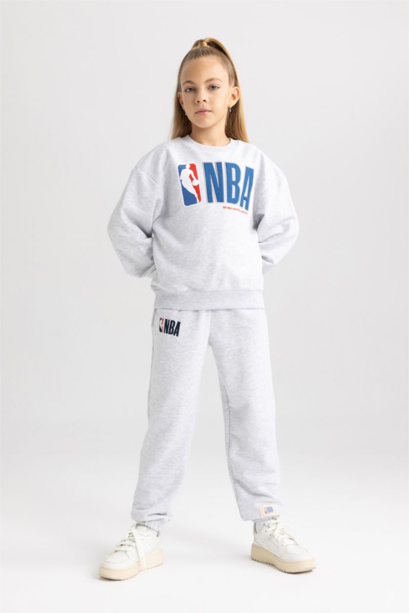 GIRLS & TEENS Grey Melange Girl NBA Logo Relax Fit Sweatpant