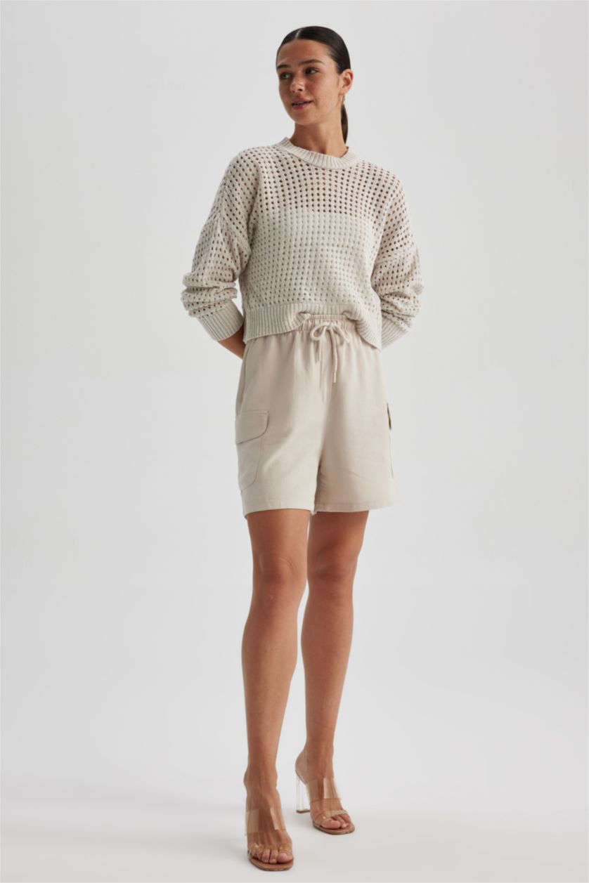 Woman Stone High Waist Linen Blend Shorts