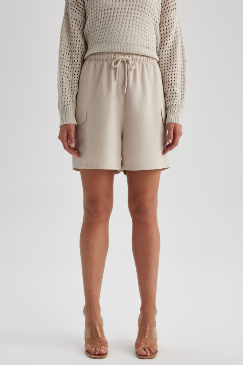 Woman Stone High Waist Linen Blend Shorts