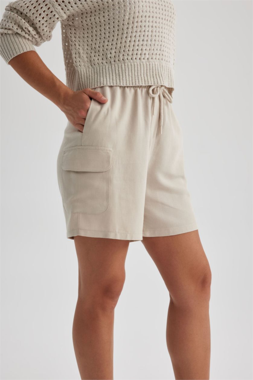 Woman Stone High Waist Linen Blend Shorts