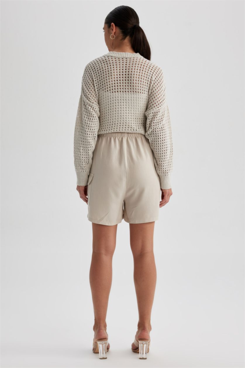 Woman Stone High Waist Linen Blend Shorts