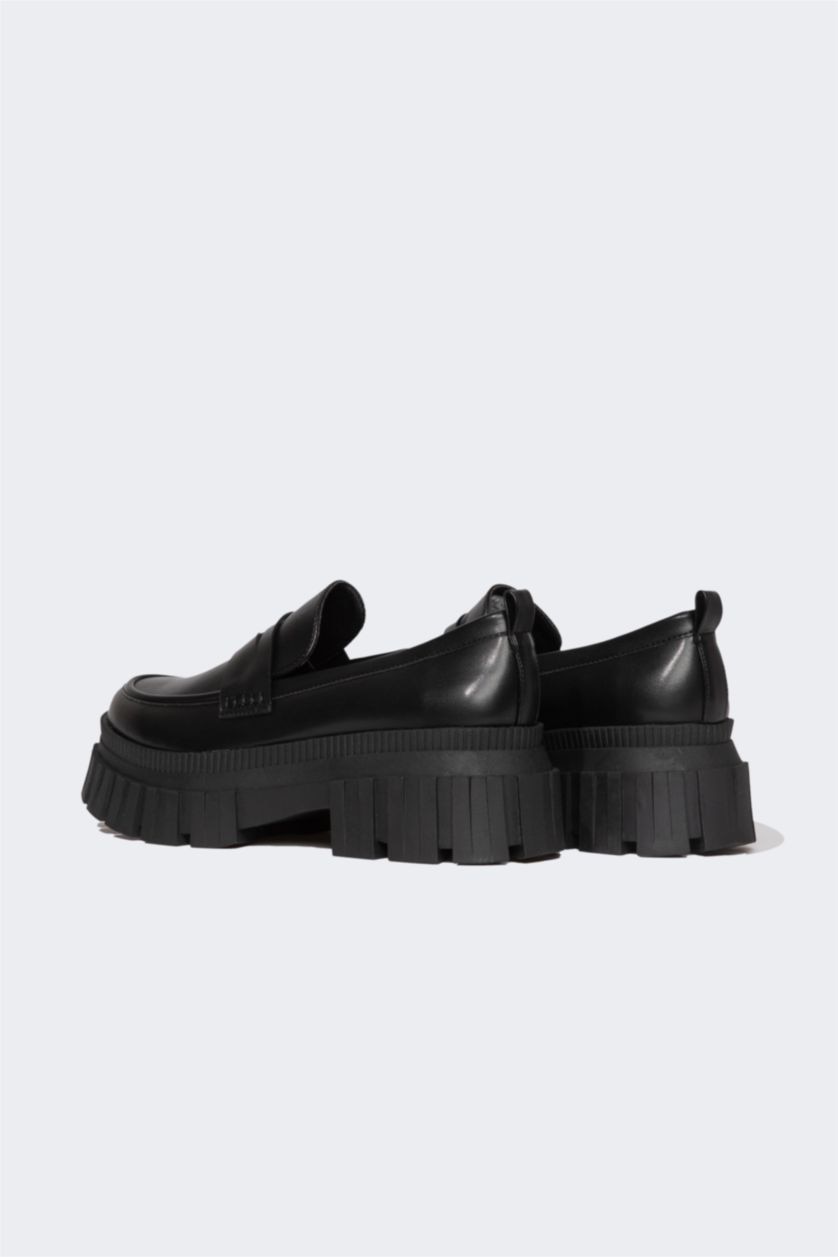 Women Black Woman Faux Leather Thick Sole Classic Shoes