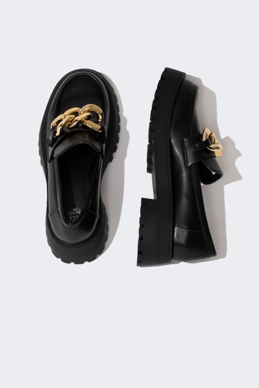 نساء أسود حذاء كلاسيكي نسائي جلد صناعي بكعب سميك