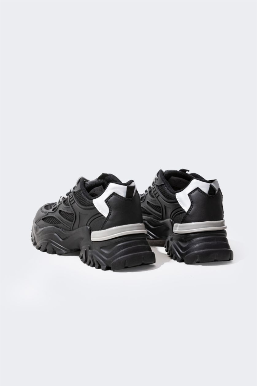 حريمي أسود حذاء رياضي حريمي جلد صناعي برباط