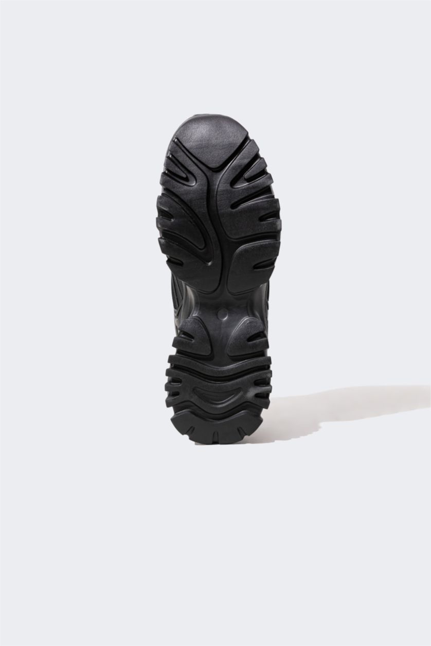 حريمي أسود حذاء رياضي حريمي جلد صناعي برباط