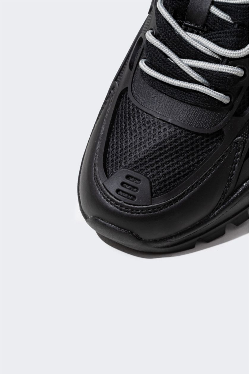 حريمي أسود حذاء رياضي حريمي جلد صناعي برباط