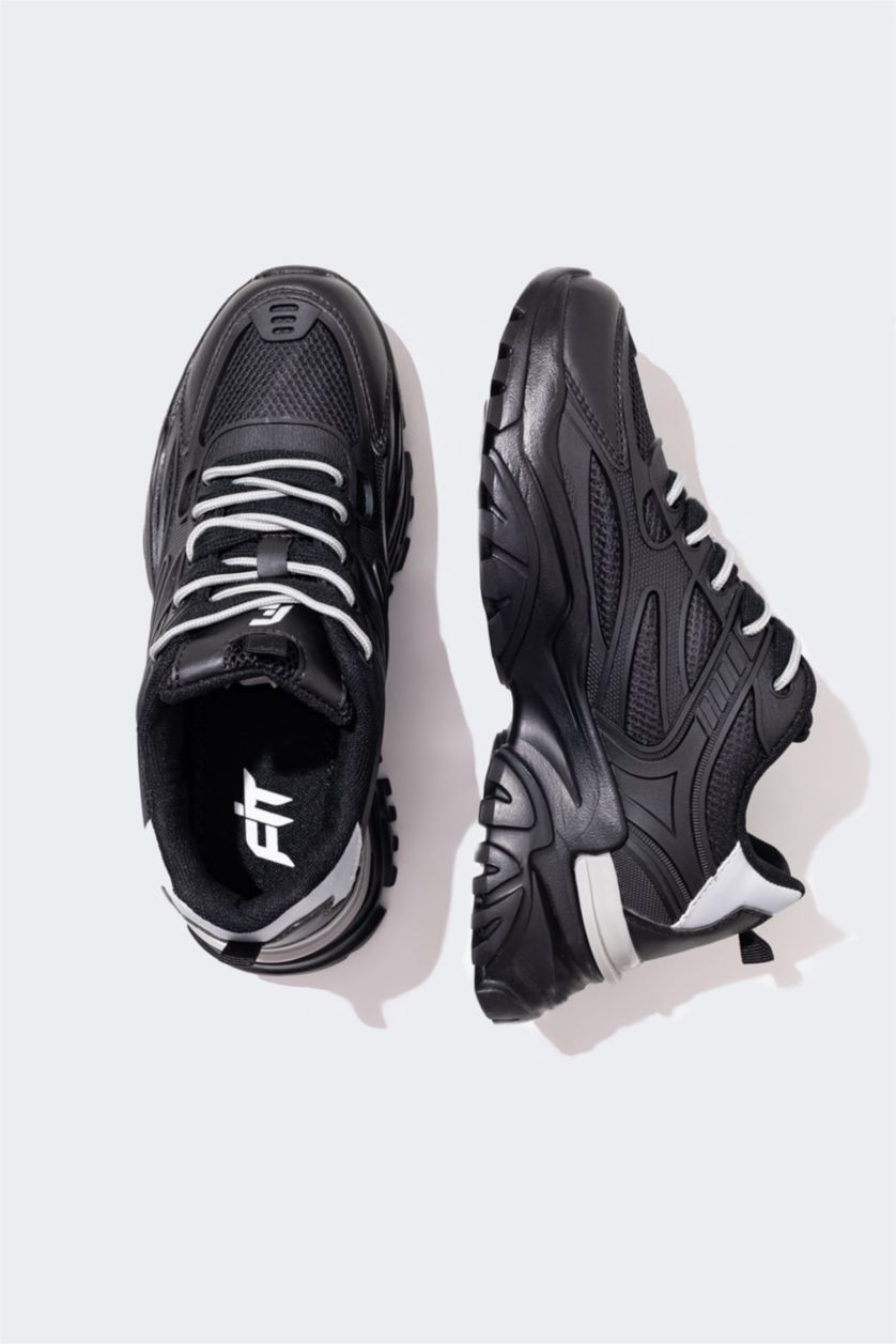 حريمي أسود حذاء رياضي حريمي جلد صناعي برباط