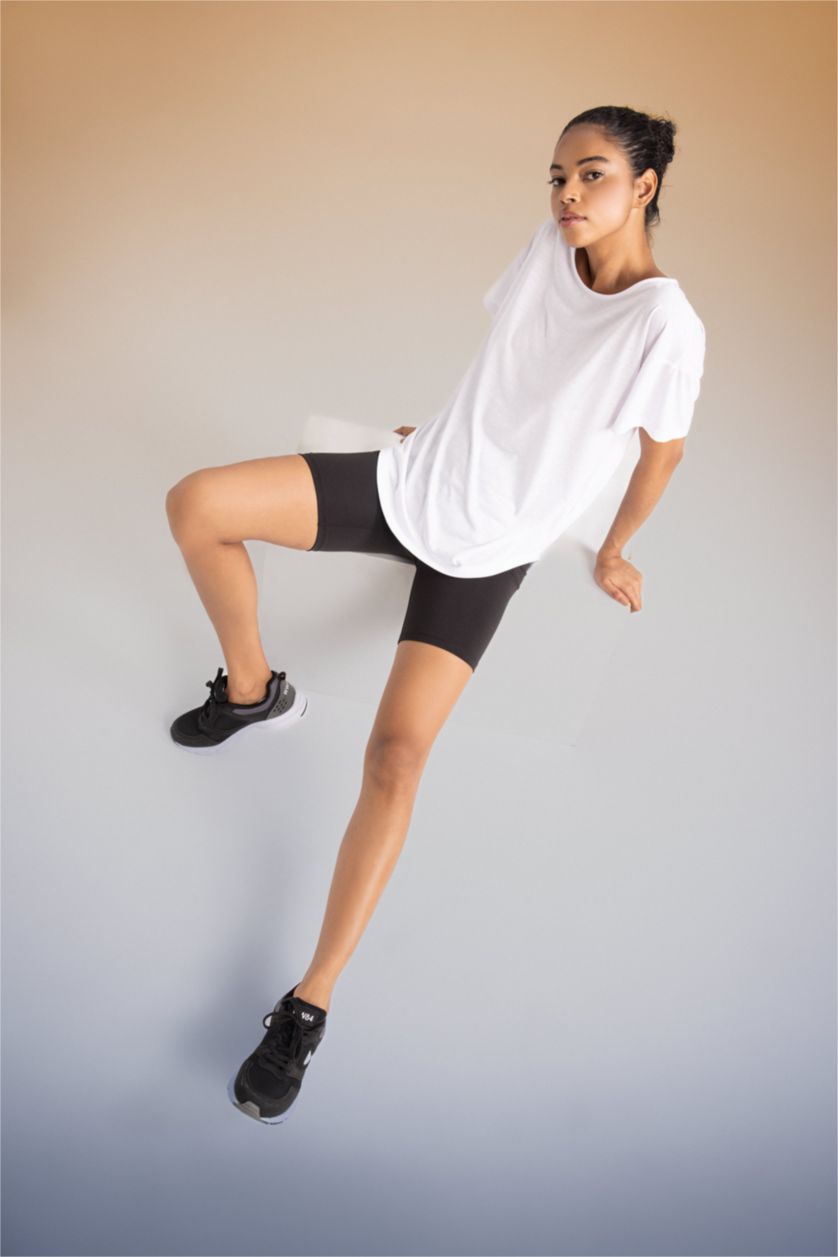 WOMAN Violet Beyaz DeFactoFit Long Fit Crew Neck Sports T-Shirt