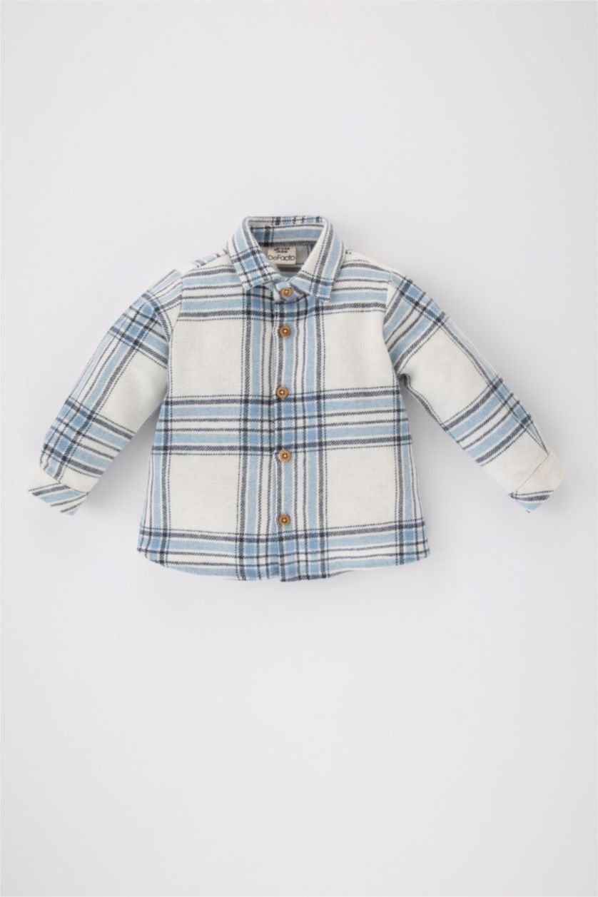 BABY BOY Blue Regular Fit Flanel Plaid Long Sleeve Shirt