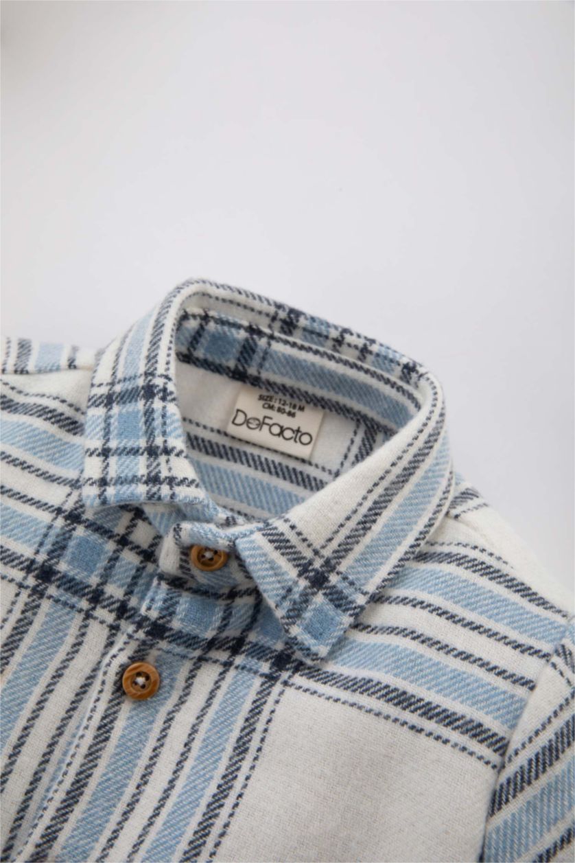 BABY BOY Blue Regular Fit Flanel Plaid Long Sleeve Shirt