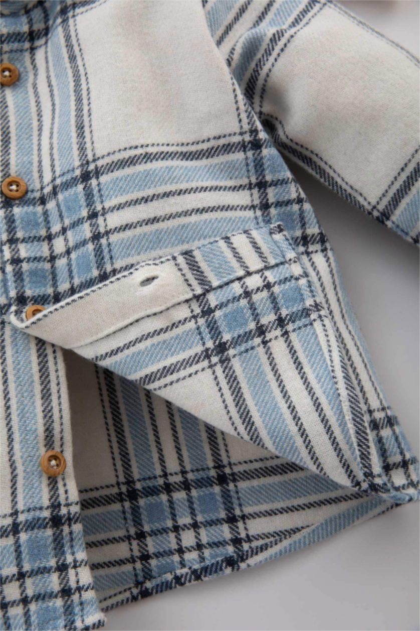 BABY BOY Blue Regular Fit Flanel Plaid Long Sleeve Shirt