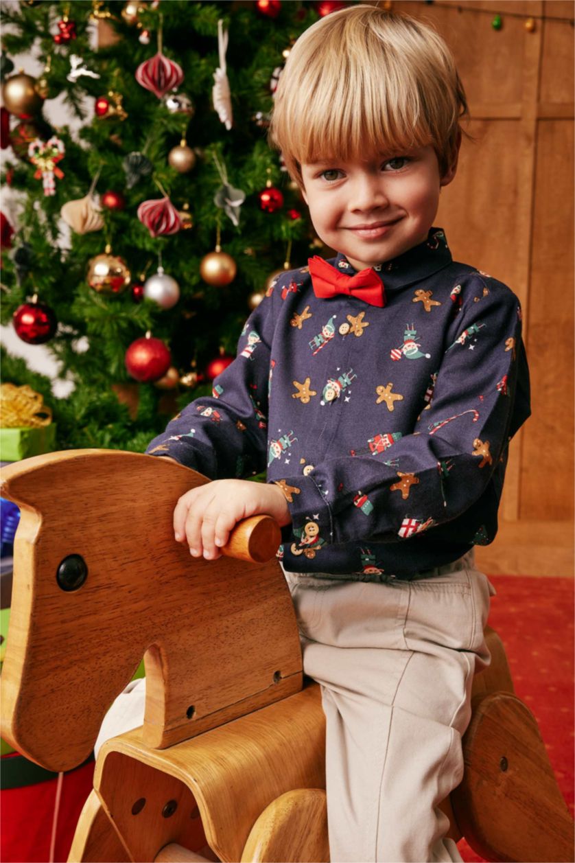 BABY BOY NAVY Baby Boy Christmas Themed Shirt with Tie 2 Piece