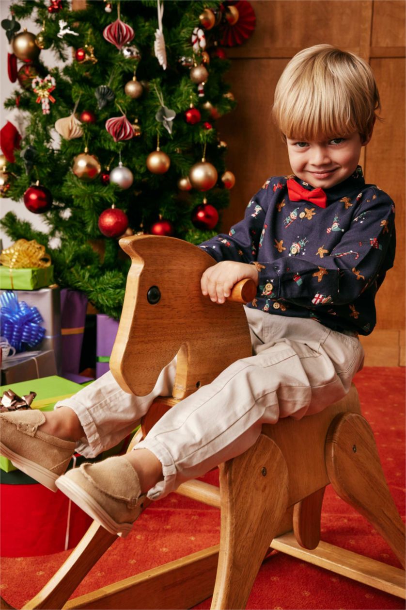 BABY BOY NAVY Baby Boy Christmas Themed Shirt with Tie 2 Piece