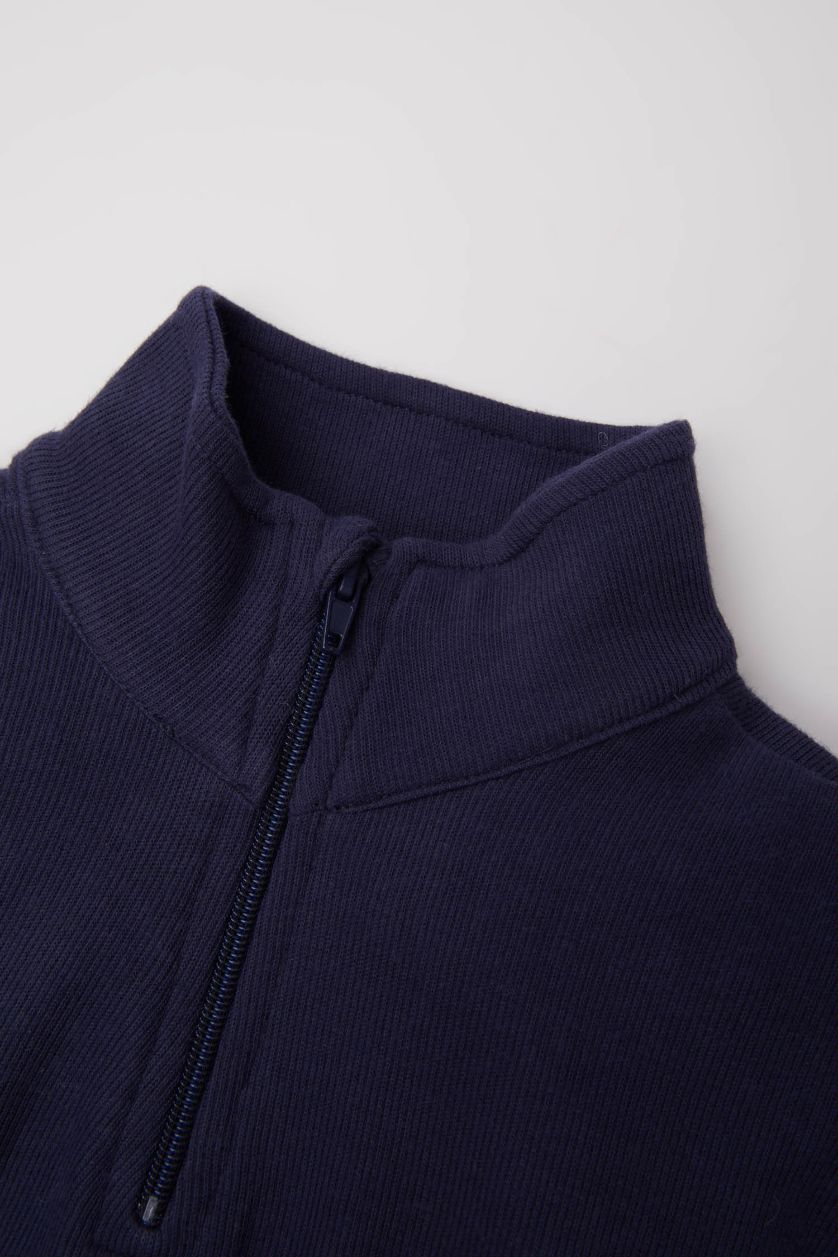 Erkek Bebek Bej 2'li Takım Dik Yaka Fermuarlı Sweatshirt Beli Lastikli Alt Erkek Bebek