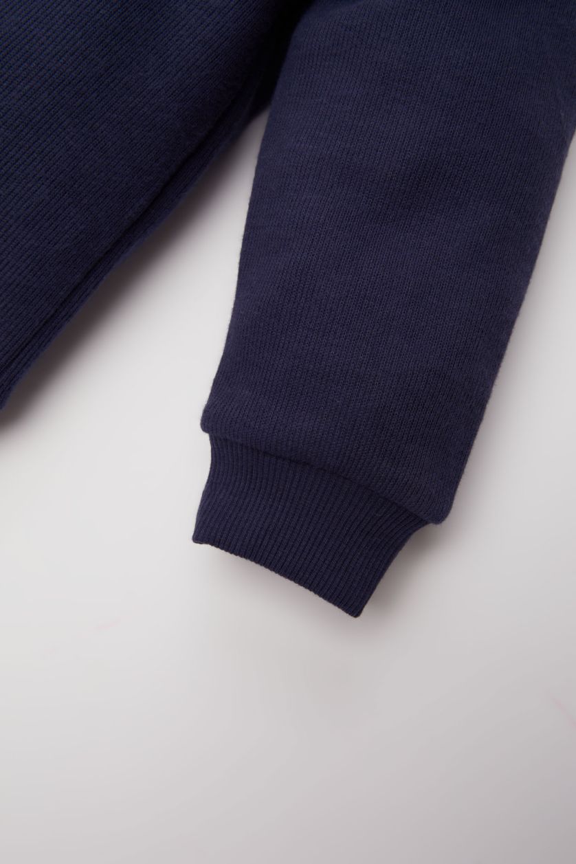 Erkek Bebek Bej 2'li Takım Dik Yaka Fermuarlı Sweatshirt Beli Lastikli Alt Erkek Bebek