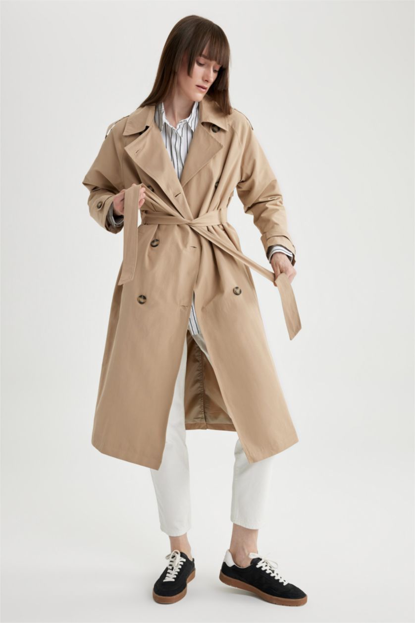 Kadın Kum Regular Fıt Trençkot