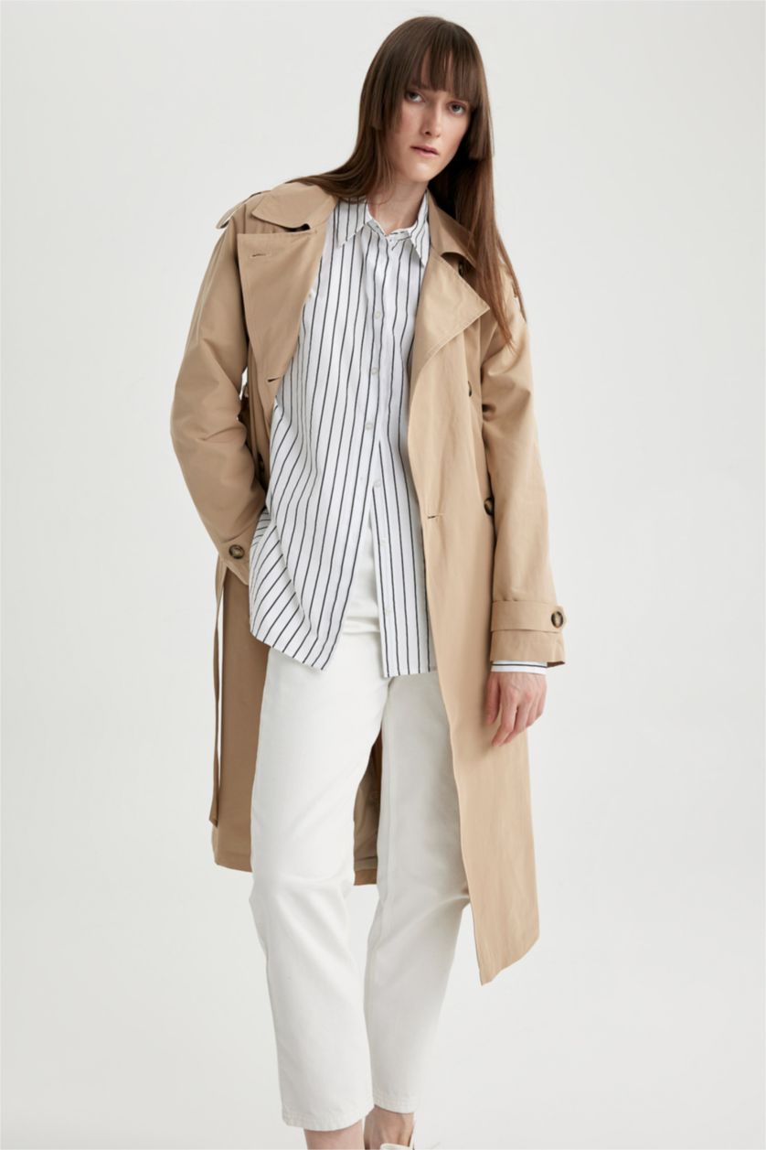 Kadın Kum Regular Fıt Trençkot