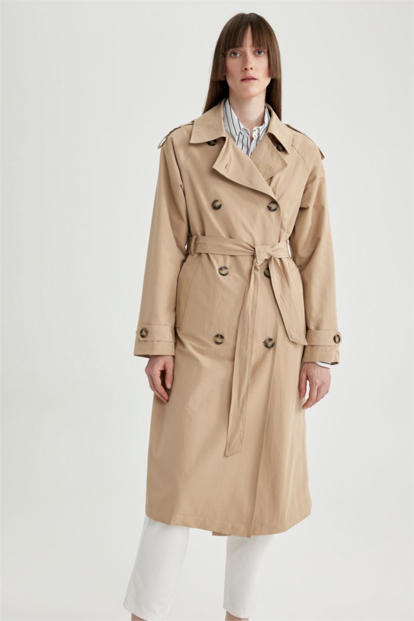 Kadın Kum Regular Fıt Trençkot