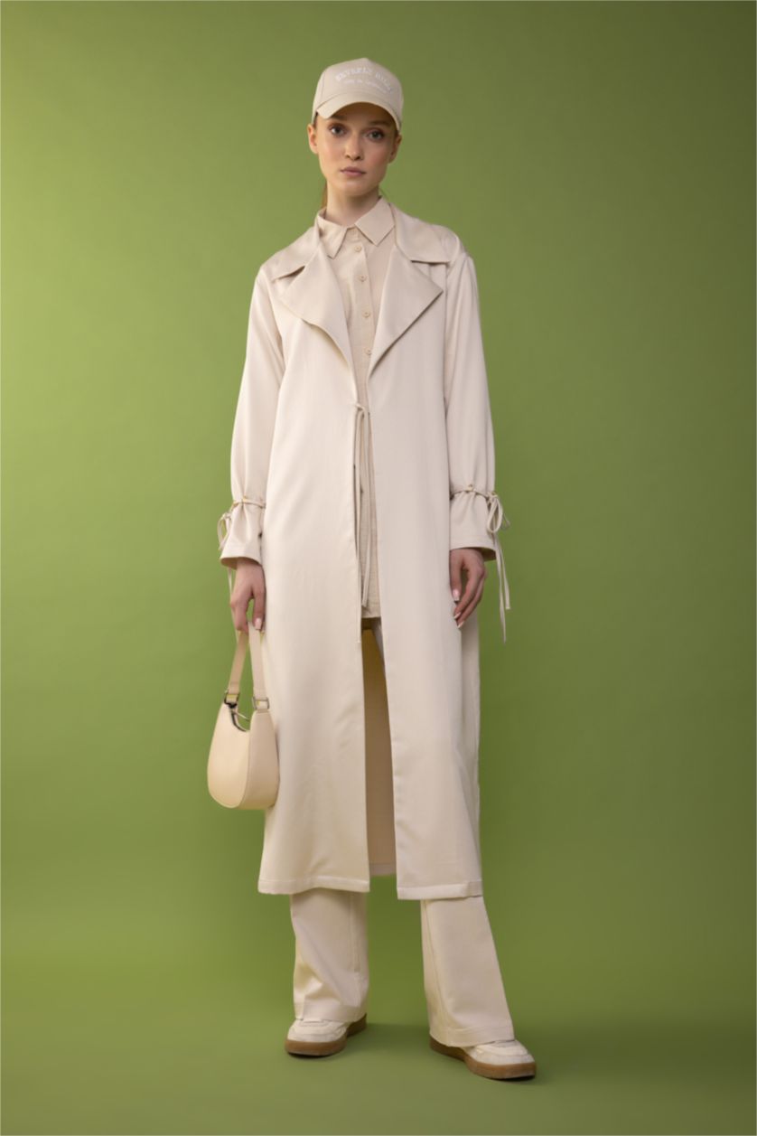 FEMME Beige Tunique Satinette Coupe Relaxant à Manches Longues