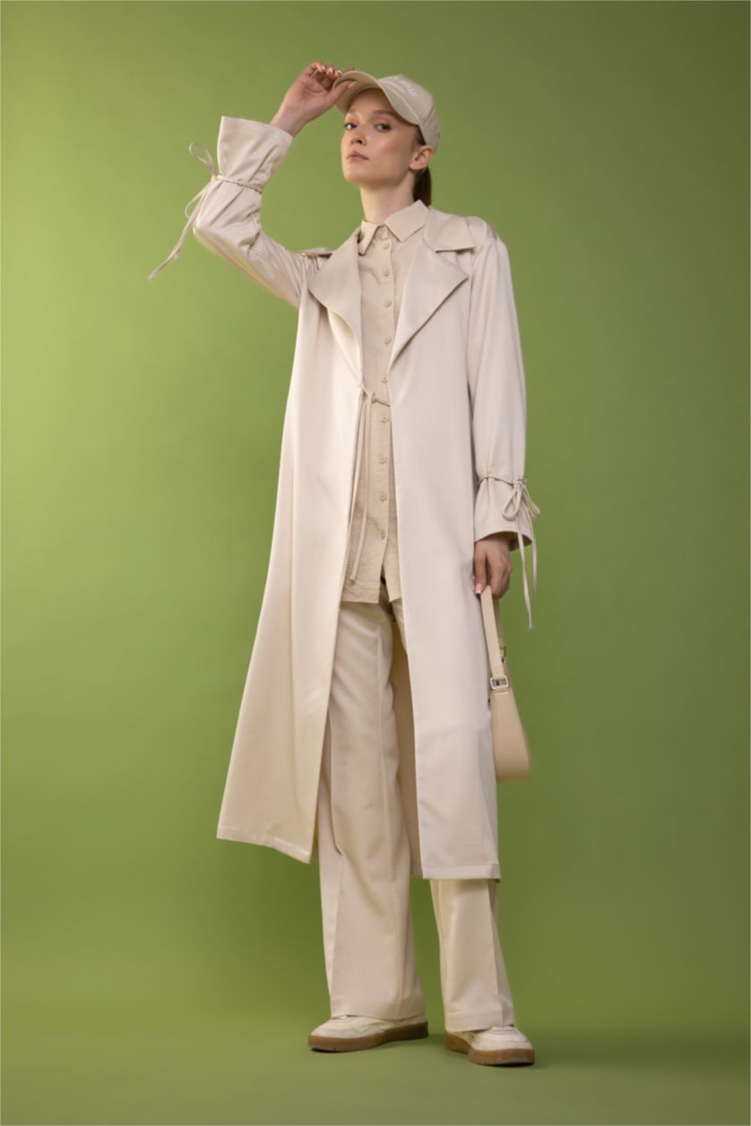 FEMME Beige Tunique Satinette Coupe Relaxant à Manches Longues